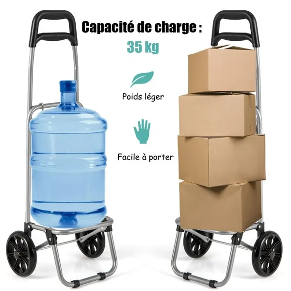 Caddie pliant 35 L / 35 Kg à roulettes Chariot de courses pliable avec 2 roues et sac amovible pour courses marché bureau