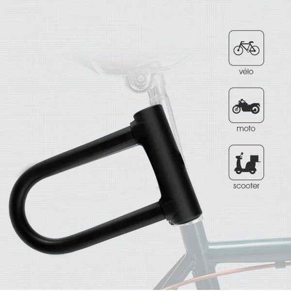 Cadenas Antivol de Vélo Serrure en Forme U avec 3 Clés Câble de Sécurité 120 M Support de Fixation Sur Cadre Noir
