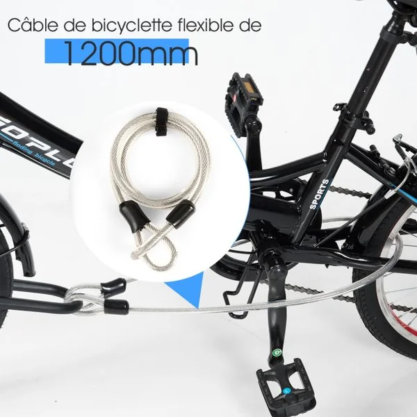 Cadenas Antivol de Vélo Serrure en Forme U avec 3 Clés Câble de Sécurité 120 M Support de Fixation Sur Cadre Noir
