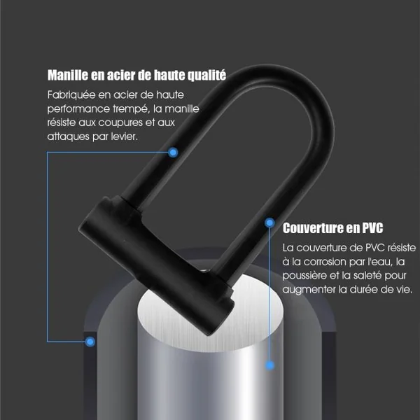 Cadenas Antivol de Vélo Serrure en Forme U avec 3 Clés Câble de Sécurité 120 M Support de Fixation Sur Cadre Noir