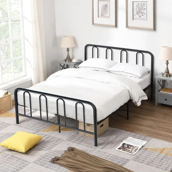 Cadre de Lit 140 x 190 avec Sommier en Métal 32 cm Lit Double pour Adulte Support de Lattes en Acier avec Rangement sous Le Lit Noir