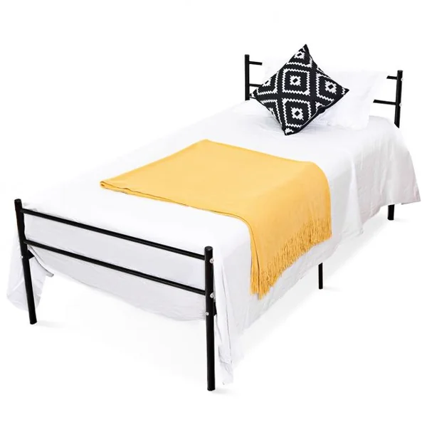 Cadre de Lit avec Tête et Pied de Lit Lit Simple Robuste avec 6 Pieds de Support en Métal 196x102x90cm Noir