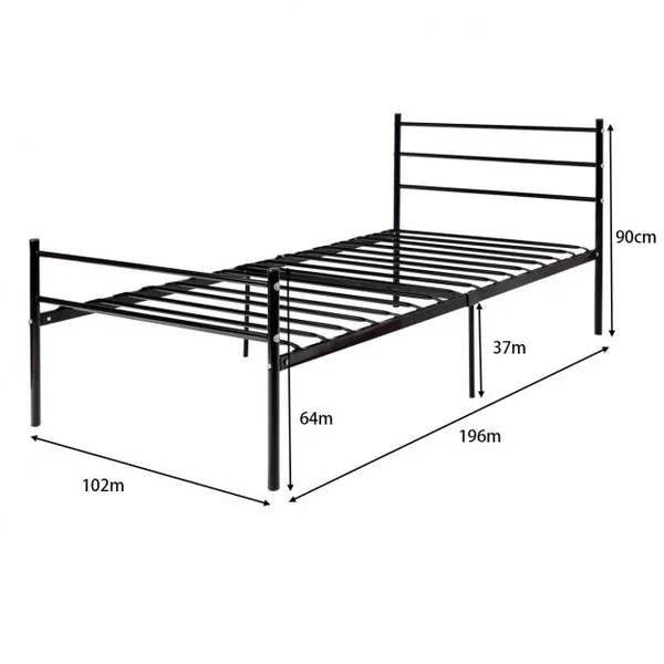 Cadre de Lit avec Tête et Pied de Lit Lit Simple Robuste avec 6 Pieds de Support en Métal 196x102x90cm Noir