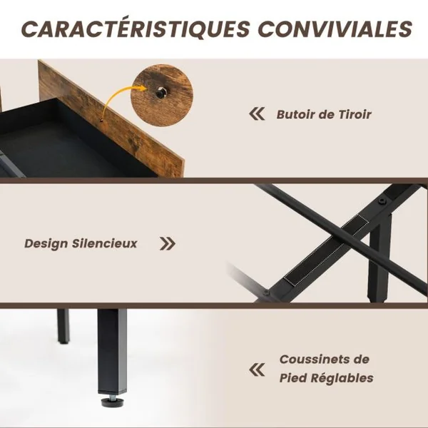 Cadre de Lit LED Taille King avec Station de Charge & 4 Tiroirs Lit à Plateforme avec Tête de Lit de Rangement 200x160cm Marron Rustique