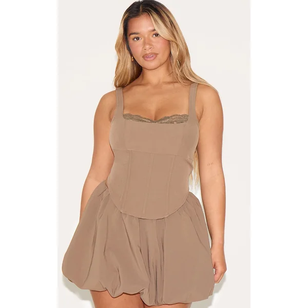 Café Au Lait Ensemble Top Corset À Bordure En Dentelle Shape