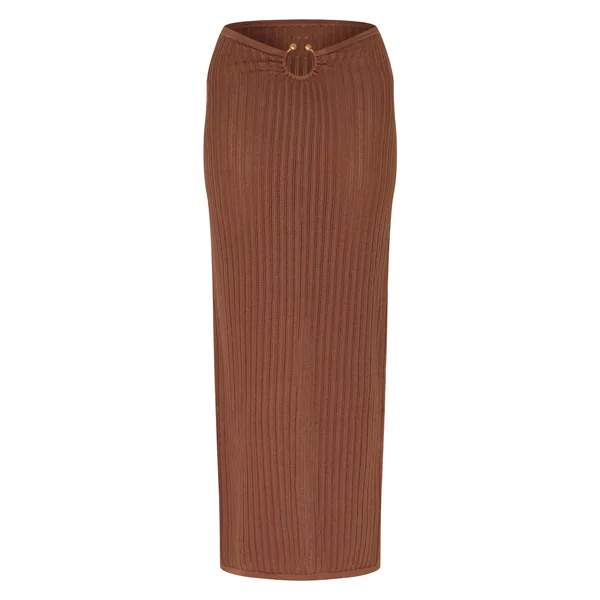 Café Au Lait Jupe Longue Fendue En Maille Pointelle Avec Bordure