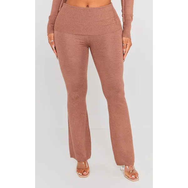 Café Au Lait Legging En Maille Taille Haute À Revers Shape