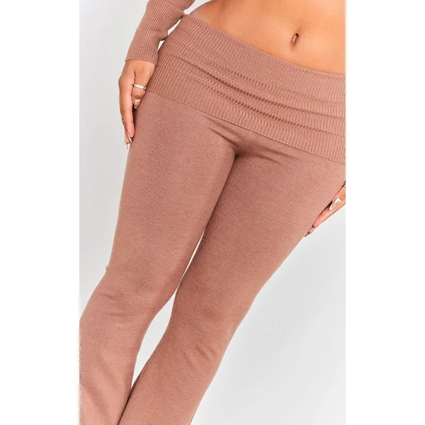 Café Au Lait Legging En Maille Taille Haute À Revers Shape