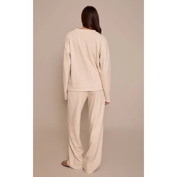 Café Au Lait Pantalon De Jogging Droit En Maille Côtelée Douce