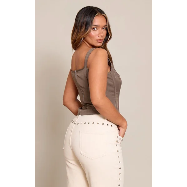 Café Au Lait Top Corset Long À Encolure Carrée Et Finitions En Dentelle Shape