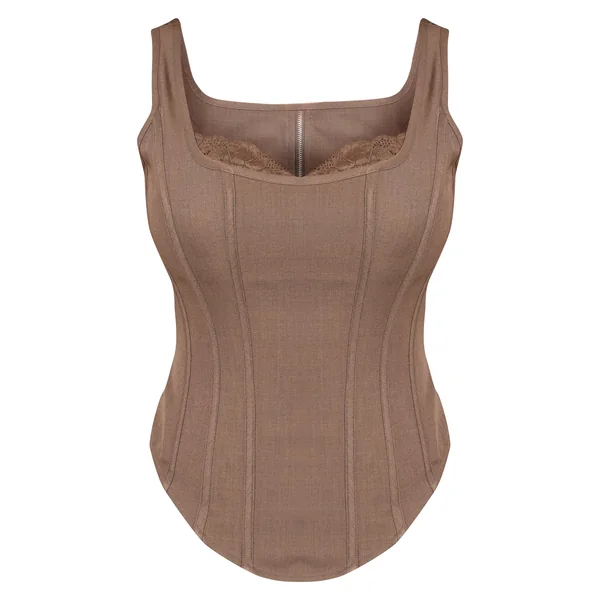 Café Au Lait Top Corset Long À Encolure Carrée Et Finitions En Dentelle Shape
