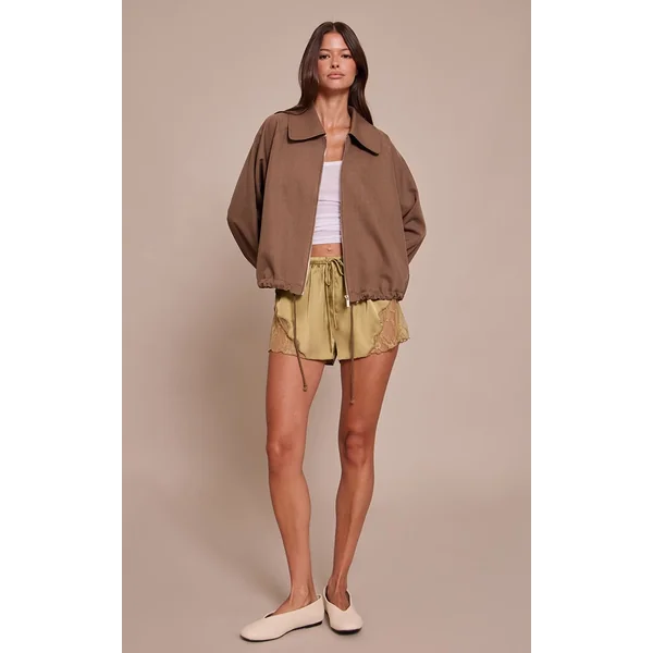 Café Au Lait Veste Bomber Utilitaire À Cordon De Serrage