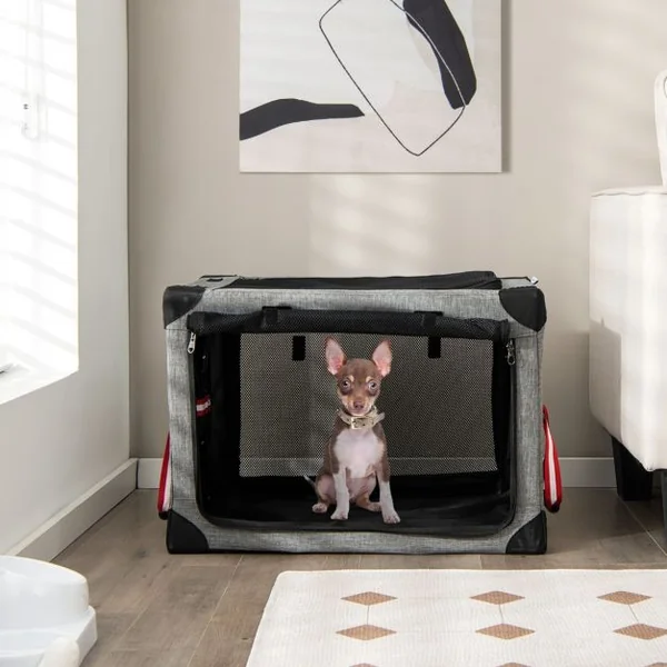 Cage de Transport L pour Animaux Pliable en Tissu Oxford avec Coussin Amovible 65x45x45 CM Sac de Transport Pour Chien Chat