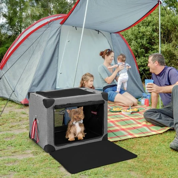 Cage de Transport L pour Animaux Pliable en Tissu Oxford avec Coussin Amovible 65x45x45 CM Sac de Transport Pour Chien Chat