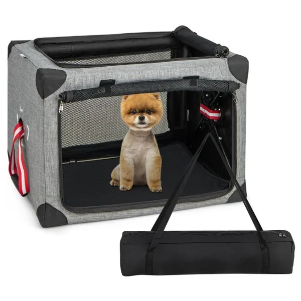 Cage de Transport L pour Animaux Pliable en Tissu Oxford avec Coussin Amovible 65x45x45 CM Sac de Transport Pour Chien Chat