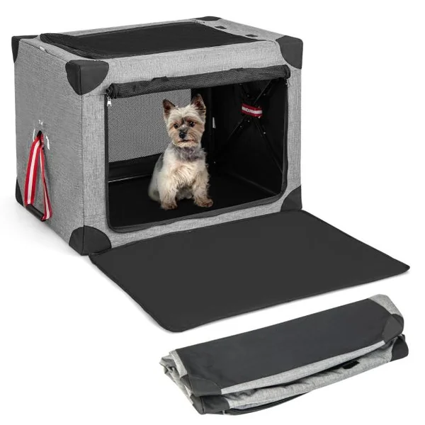Cage de Transport L pour Animaux Pliable en Tissu Oxford avec Coussin Amovible 65x45x45 CM Sac de Transport Pour Chien Chat