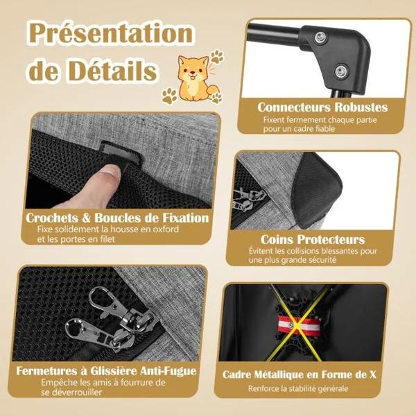 Cage de Transport L pour Animaux Pliable en Tissu Oxford avec Coussin Amovible 80x59x59 CM Sac de Transport Pour Chien Chat
