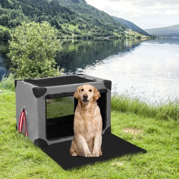Cage de Transport L pour Animaux Pliable en Tissu Oxford avec Coussin Amovible 93x66x66 CM Sac de Transport Pour Chien Chat