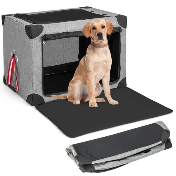 Cage de Transport L pour Animaux Pliable en Tissu Oxford avec Coussin Amovible 93x66x66 CM Sac de Transport Pour Chien Chat