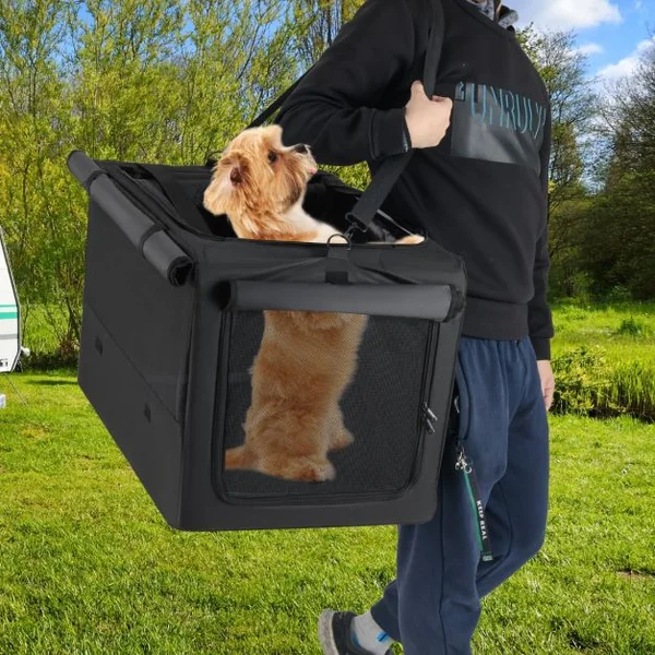 Cage de Transport Pliable pour Chien Sac de Transport Portable avec 2 Ouvertures et Fenêtre Panier Intérieur en Maille Noir