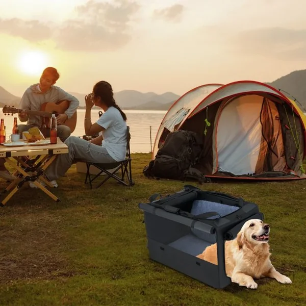 Cage de Transport Pliable pour Chien Sac de Transport Portable avec 2 Ouvertures et Fenêtre Panier Intérieur en Maille Noir