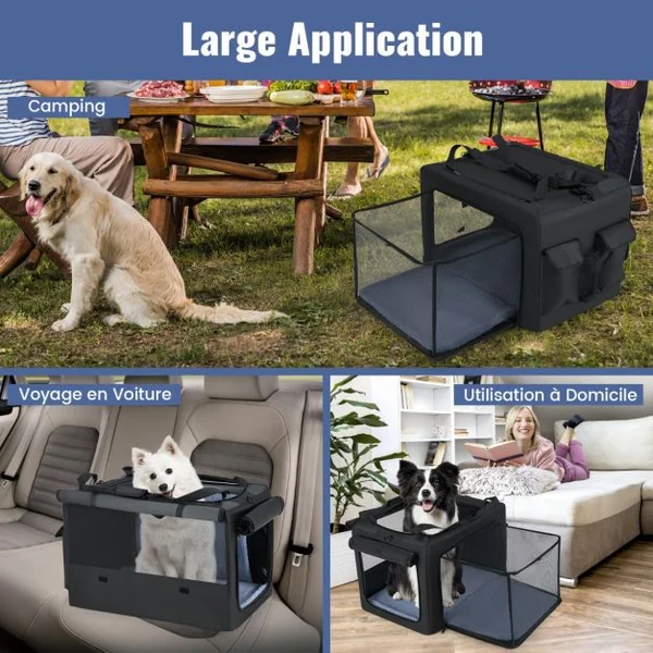 Cage de Transport Pliable pour Chien Sac de Transport Portable avec 2 Ouvertures et Fenêtre Panier Intérieur en Maille Noir