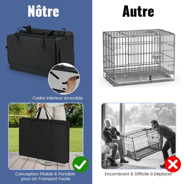 Cage de Transport Pliable pour Chien Sac de Transport Portable avec 2 Ouvertures et Fenêtre Panier Intérieur en Maille Noir
