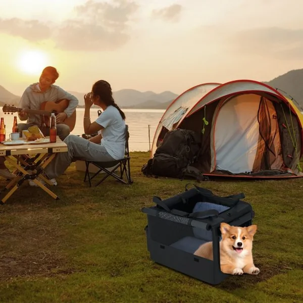 Cage de Transport Pliable pour Chien Sac de Transport Portable avec 2 Ouvertures et Fenêtre Panier Intérieur en Maille Poches Latérales Noir