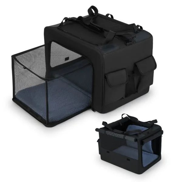 Cage de Transport Pliable pour Chien Sac de Transport Portable avec 2 Ouvertures et Fenêtre Panier Intérieur en Maille Poches Latérales Noir