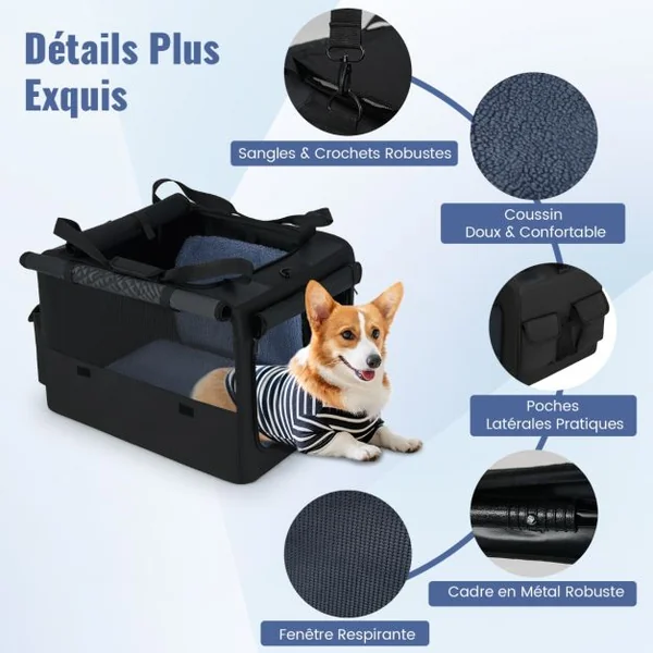 Cage de Transport Pliable pour Chien Sac de Transport Portable avec 2 Ouvertures et Fenêtre Panier Intérieur en Maille Poches Latérales Noir