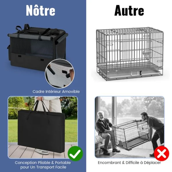 Cage de Transport Pliable pour Chien Sac de Transport Portable avec 2 Ouvertures et Fenêtre Panier Intérieur en Maille Poches Latérales Noir