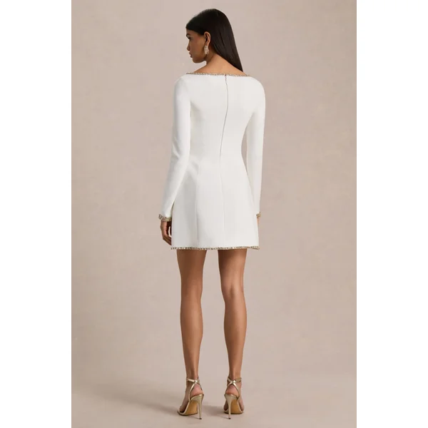 Caia | Mini-robe blanche à décolleté carré orné