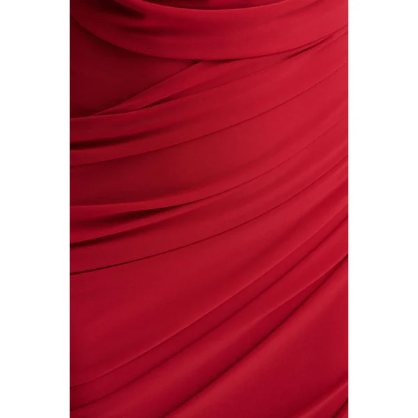 Cairo | Robe longue rouge à encolure bénitier avec détails froncés