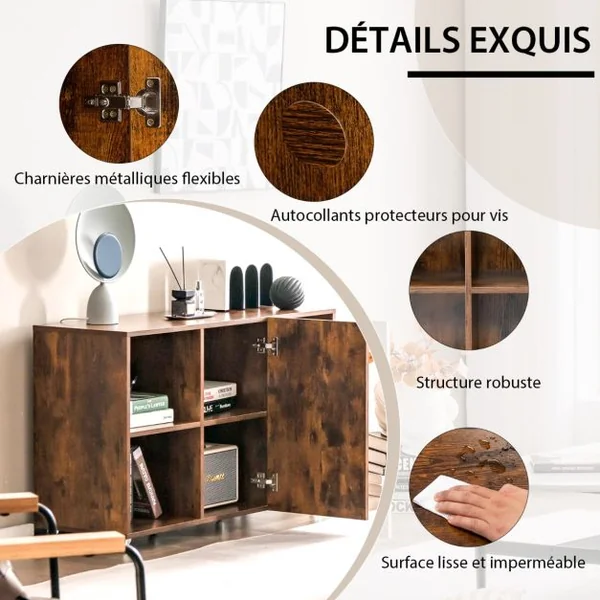 Caisson Bureau avec 6 Compartiments Support Imprimante sur 6 Roues Universelles Verrouillable 110 x 40 x 69 cm Café