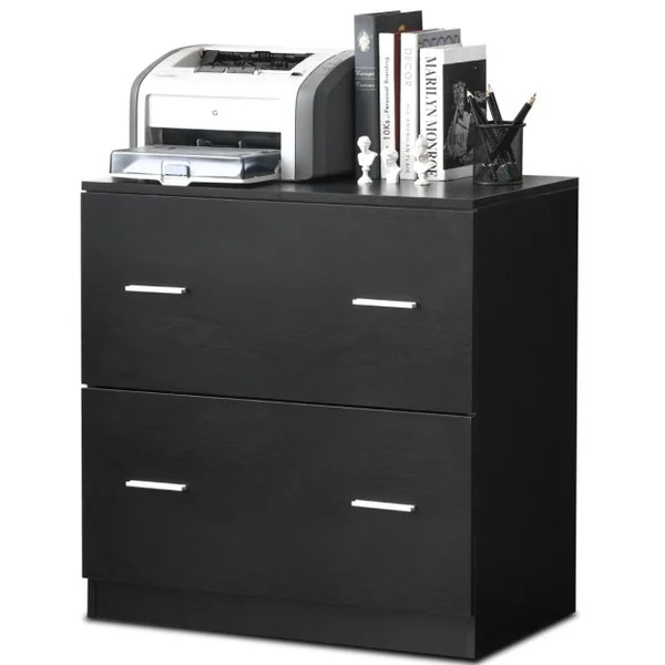 Caisson de Bureau Verrouillable avec 2 Grands Tiroirs Support Imprimante avec Barres Suspendues Amovibles 2 Clés Inclus 72 x 40 x 74 cm Noir