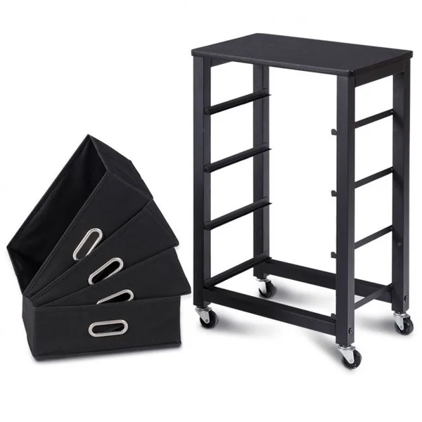 Caisson de Bureau à Roulettes 4 Tiroirs et et Rangement pour Dossiers et Documents Noir