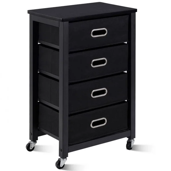 Caisson de Bureau à Roulettes 4 Tiroirs et et Rangement pour Dossiers et Documents Noir