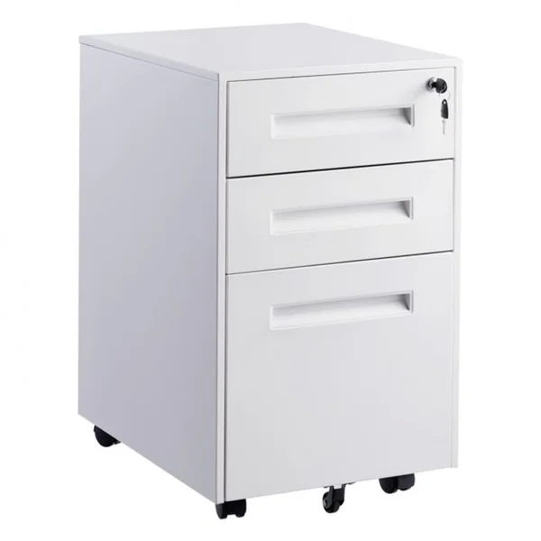 Caisson/Armoire de Bureau à Roulettes avec 3 Tiroirs 2 Clés 38 x 50 x 65CM Blanc