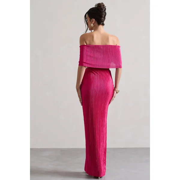 Calida | Jupe longue plissée à fente et nœud rose fuchsia