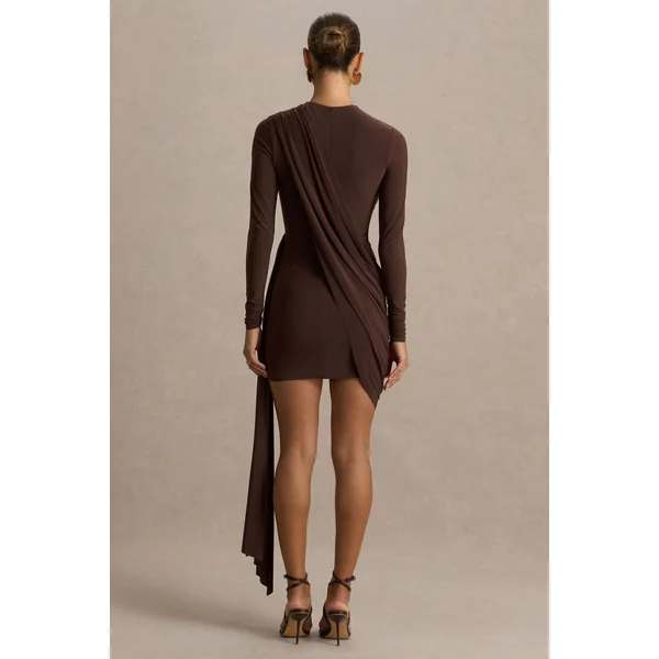 Calista | Mini-robe marron à encolure haute avec nœud
