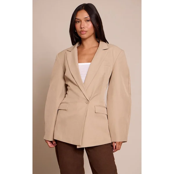 Camel Blazer À Manches Cocon Et Détail Asymétrique