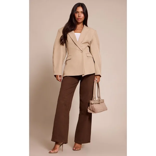 Camel Blazer À Manches Cocon Et Détail Asymétrique