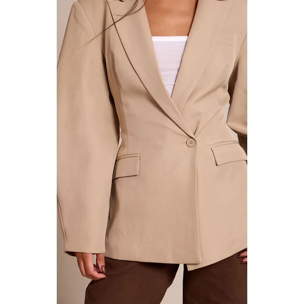 Camel Blazer À Manches Cocon Et Détail Asymétrique