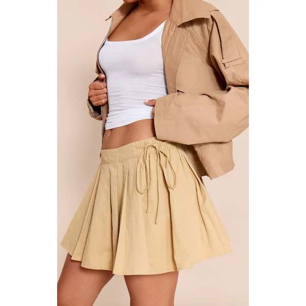 Camel Mini-jupe Plissée En Coton Avec Fronces Latérales