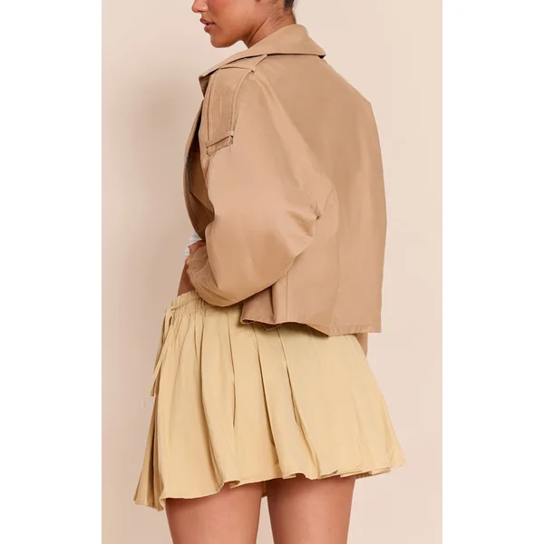 Camel Mini-jupe Plissée En Coton Avec Fronces Latérales