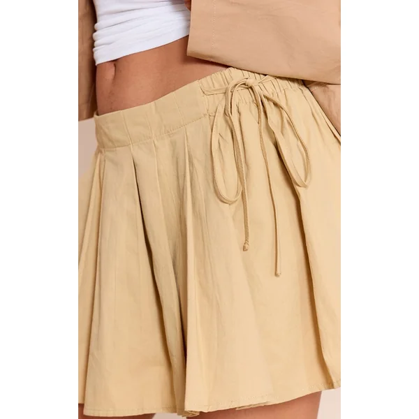 Camel Mini-jupe Plissée En Coton Avec Fronces Latérales
