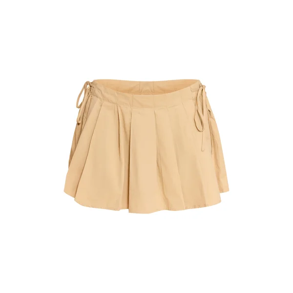 Camel Mini-jupe Plissée En Coton Avec Fronces Latérales