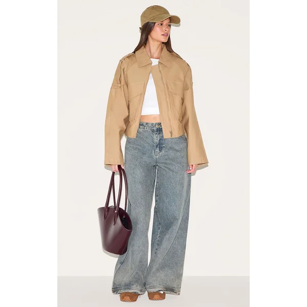 Camel Veste Courte Zippée Jaune Beurre Avec Détails Trench