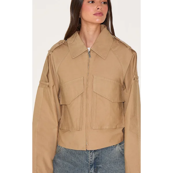Camel Veste Courte Zippée Jaune Beurre Avec Détails Trench