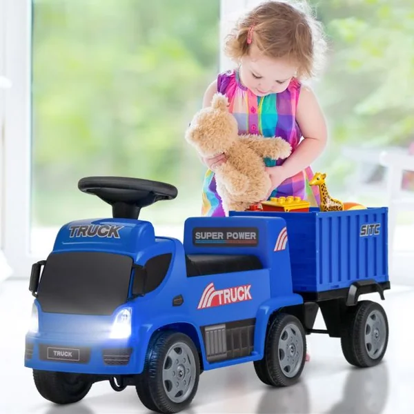 Camion avec Conteneur de Rangement Jouet de Véhicule avec Volant Musique Phares Siège Large avec Dossier Voiture à Pousser pour les Enfants de 18 à 36 Mois Bleu